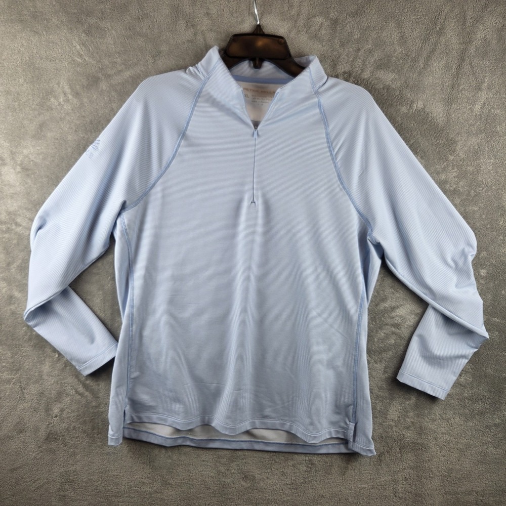Peter Millar Mens XL Perth Sugar Stripe  Quarter-Zip Blue White Casamigos Logo